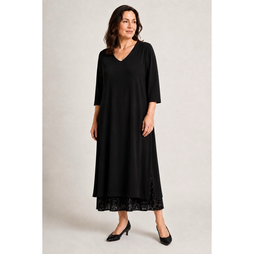 Vintage 90s J Jill Black Maxi Dress Layered Velvet Burnout Sz MP Modest New